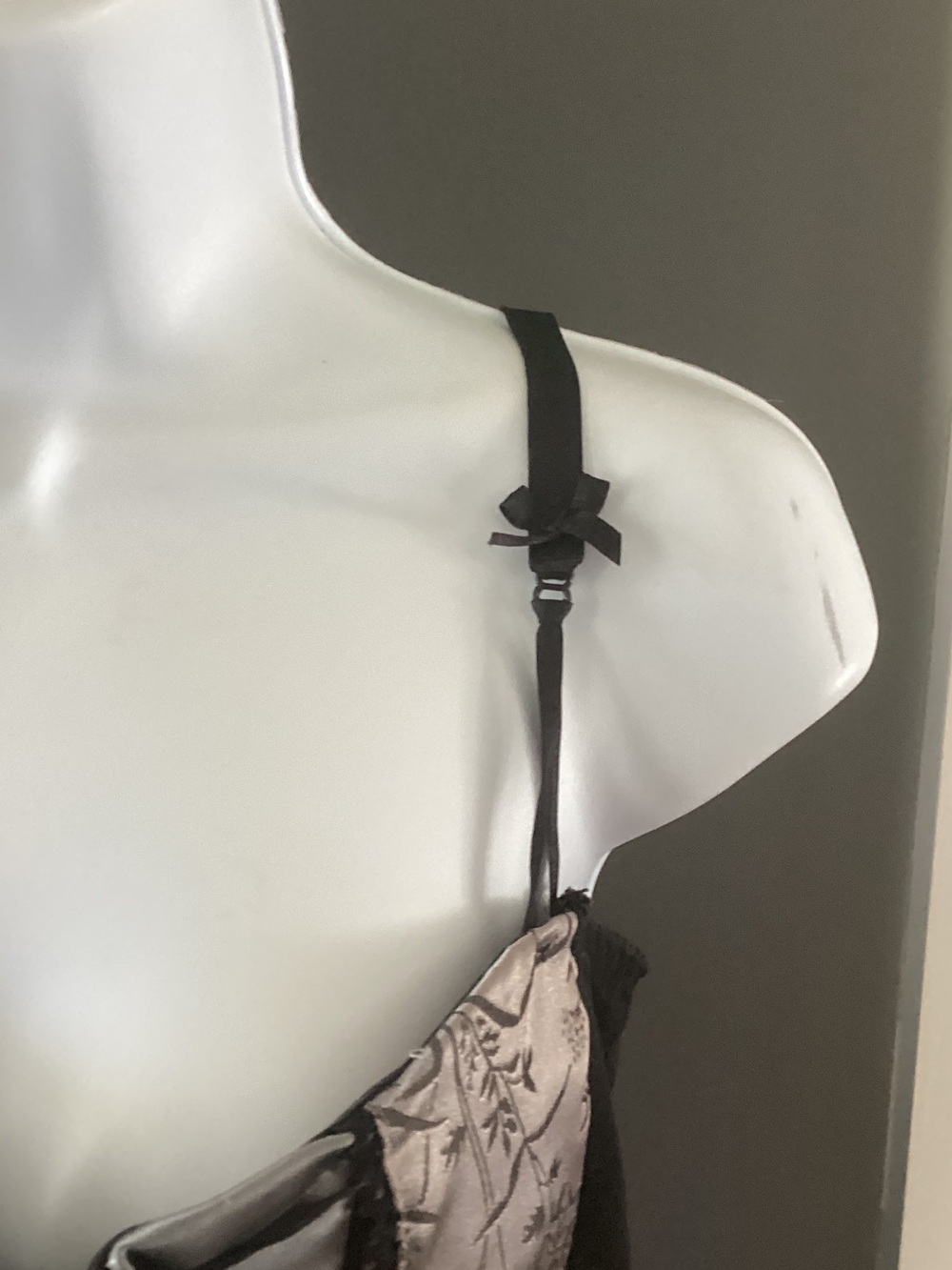 Black Satin Chemise with Cream Floral Cups and Adjustable Straps - Picture 3 of 6